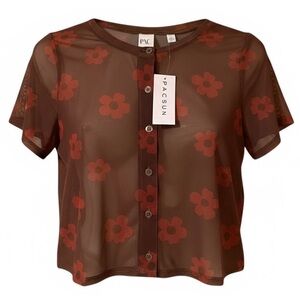 PacSun PacCares Cropped Chestnut Mesh Cardigan